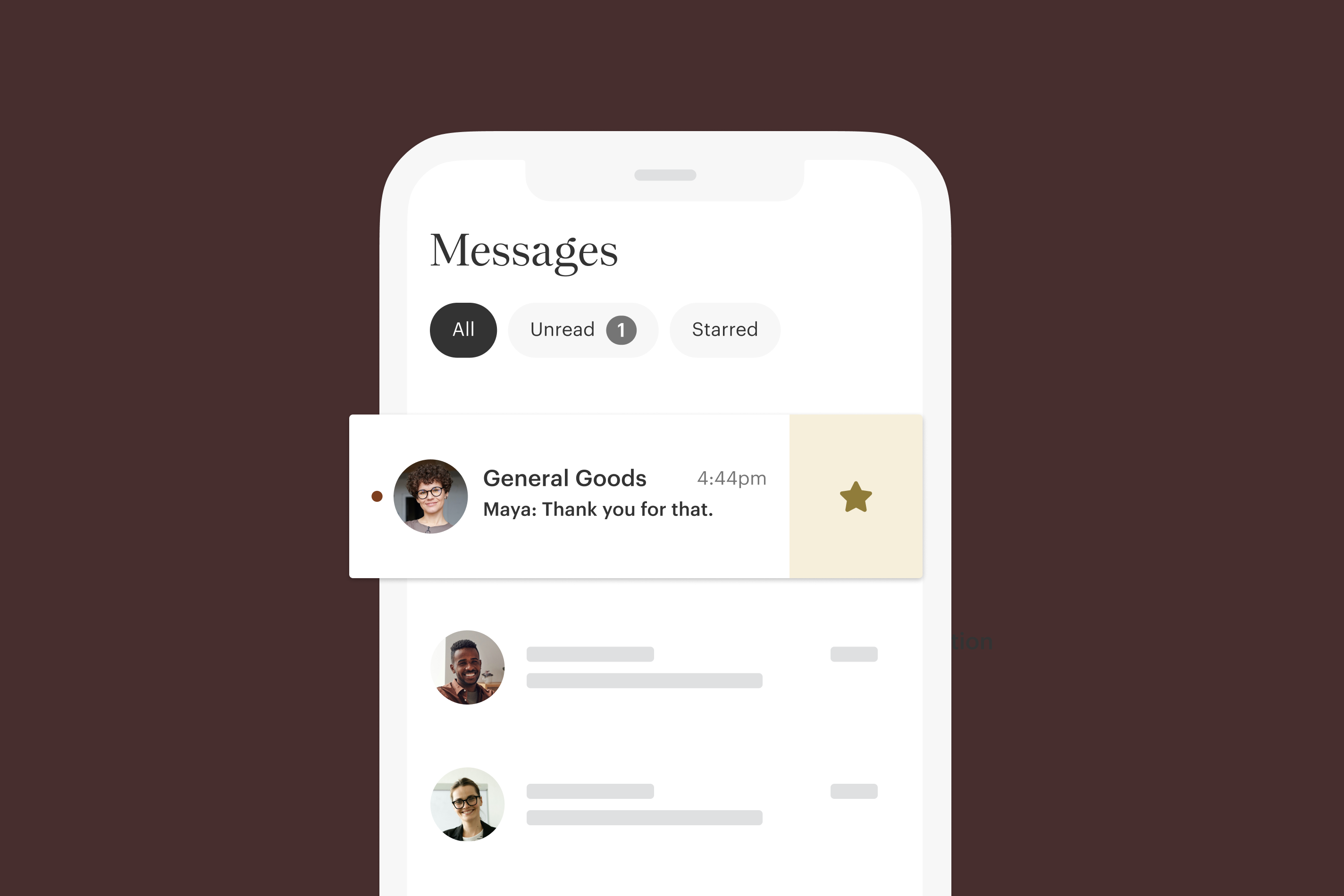 A starred message in the Faire app for brands